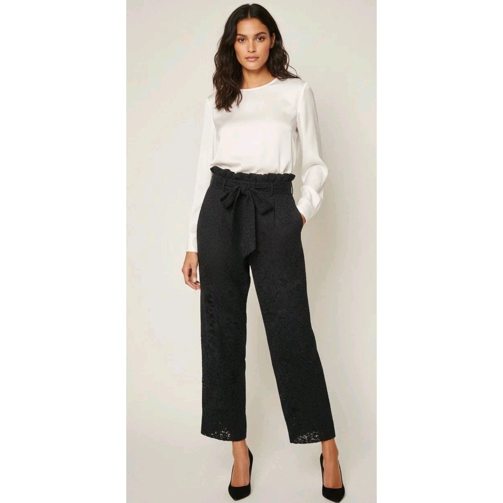 J Crew NWT $128 Black Lace Pull On Pants Size 16 Tall High Rise Wide‎ Leg Belted